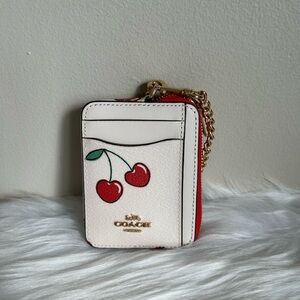 Coach Zip Card Case With Heart Cherry Print